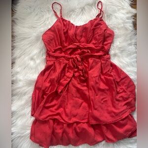 Bright Red Smocked Tiered Sundress with Spaghetti Straps